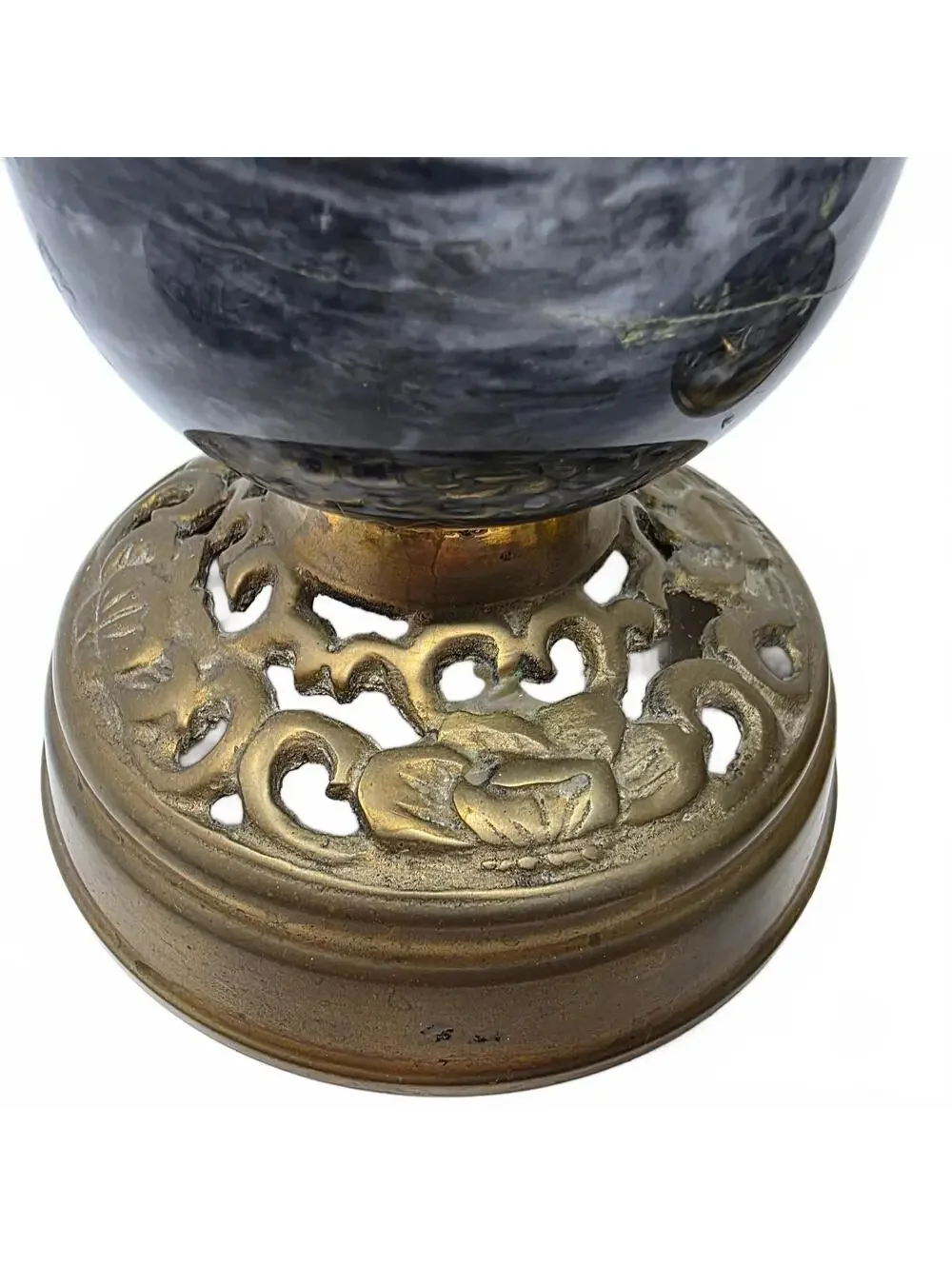 Vintage Indian Brass Marble Pricket Candlesticks Pair 12.25 Inch